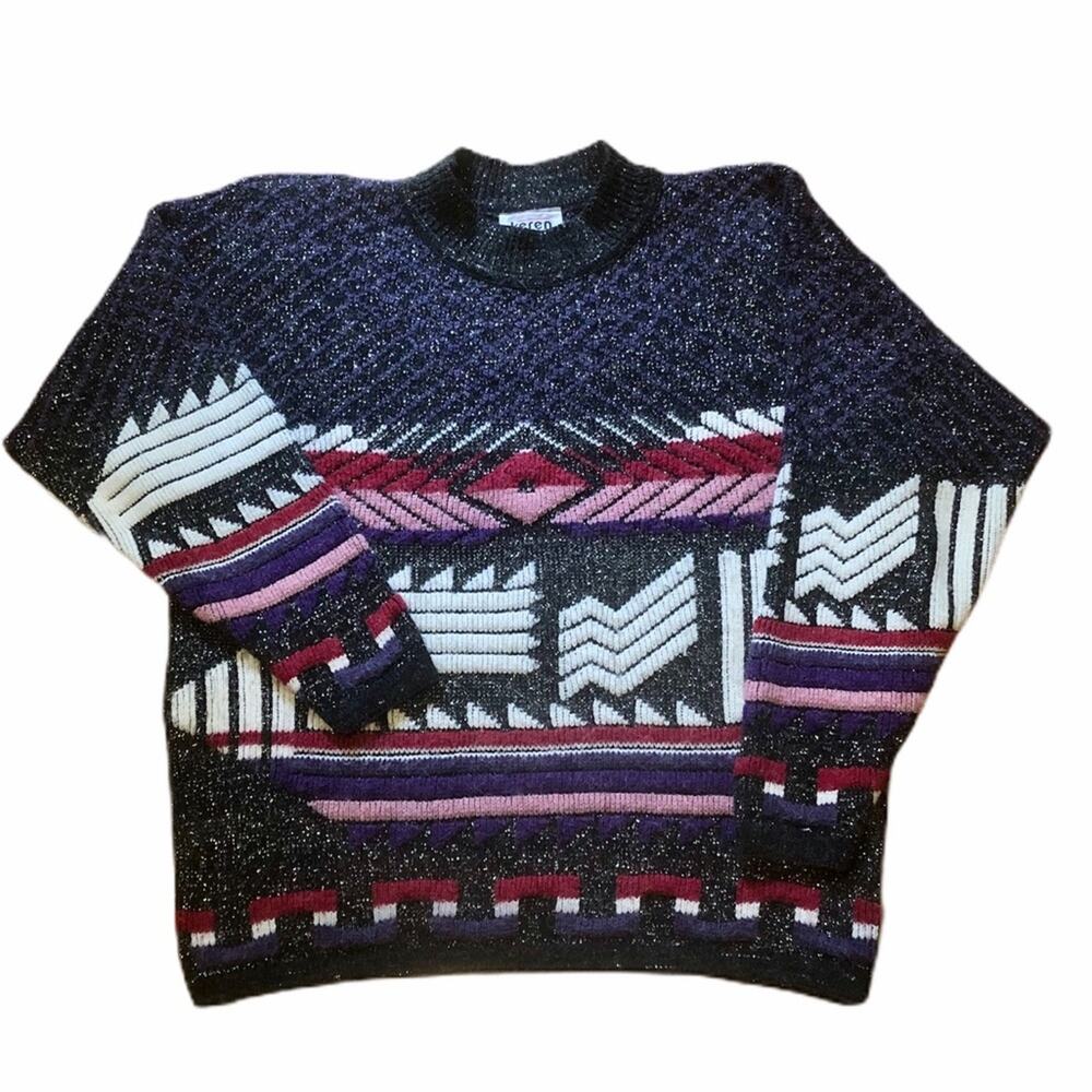 Keren Metallic Geometric Angora Blend Sweater Sz 2